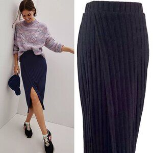 Anthropologie Maeve Leanna Navy Knit Faux Wrap Midi Skirt - XS -NWT